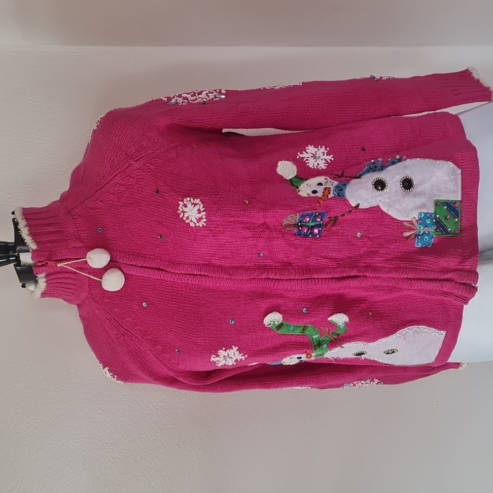Christmas Ugly Pink Snowman Embellished Sweater Medium - Picture 11 of 14